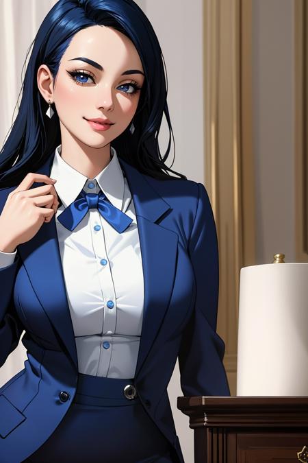 00665-3592879549-((Masterpiece, best quality)), edgQuality,smug,smirk,_edgpdress, a woman wearing a blue edgpdress, with a blazer, a white shirt_.png